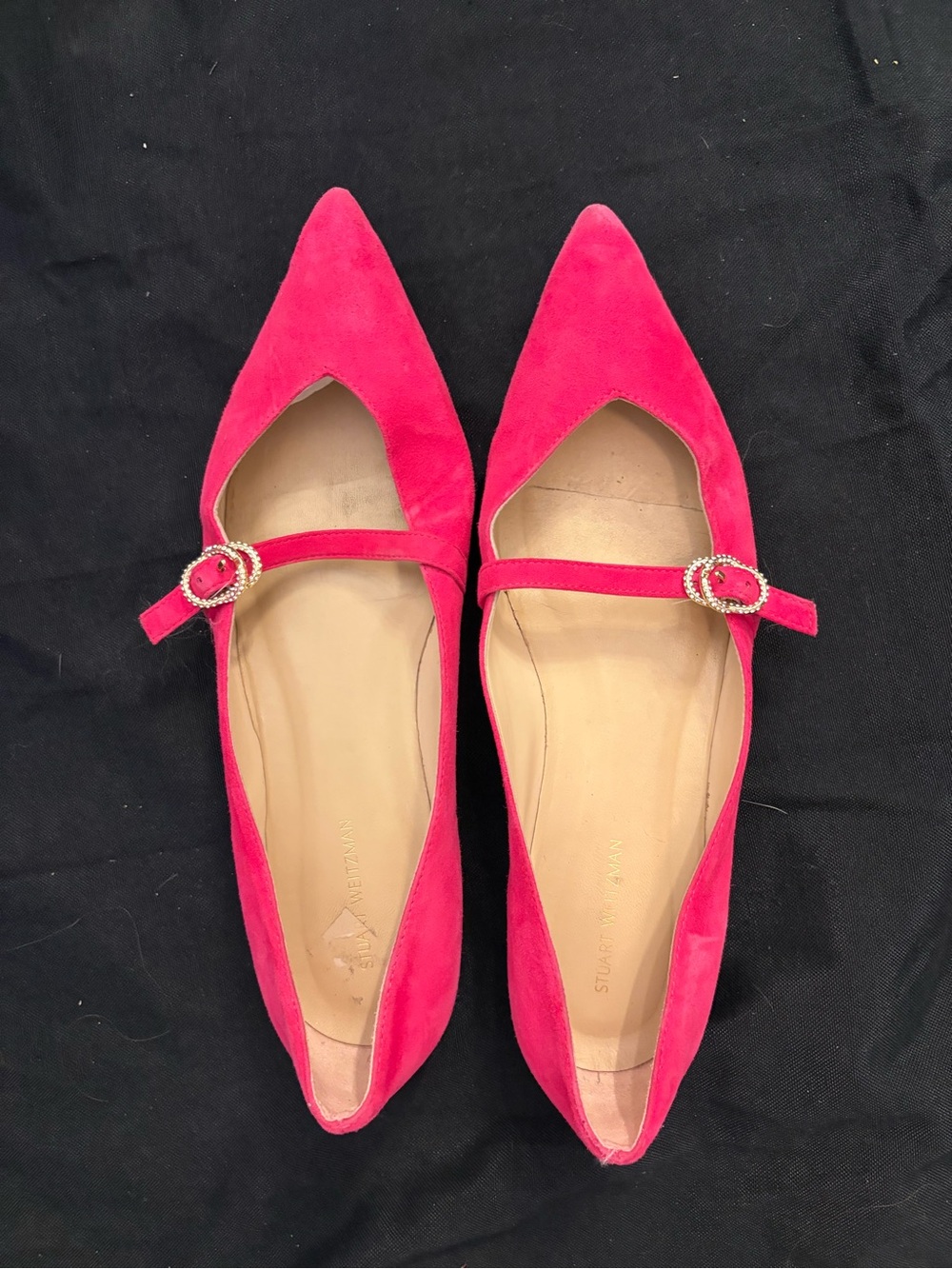 Stuart Weitzman Pointed Mary Jane Flats in Fuchsia - Picture 2 of 9